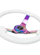 NRG Reinforced Steering Wheel 350mm Classic White Wood Grain Wheel 3 Inch Deep 4mm 3-Spoke Center Neochrome                                     - RST-036WT-MC - Image 4