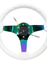 NRG Reinforced Steering Wheel 350mm Classic White Wood Grain Wheel 3 Inch Deep 4mm 3-Spoke Center Neochrome                                     - RST-036WT-MC - Image 5