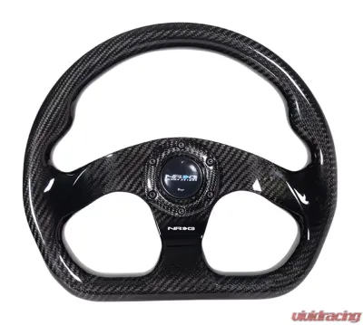 NRG Carbon Fiber Steering Wheel 320mm Flat Bottom Shinny Black Light Tone - ST-009CF/BK