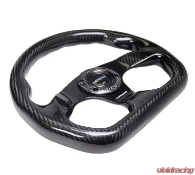 NRG Carbon Fiber Steering Wheel 320mm Flat Bottom Shinny Black Light Tone - ST-009CF/BK