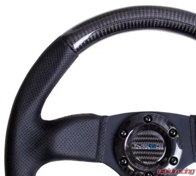NRG Carbon Fiber Steering Wheel 320mm Flat Bottom Black stitching - ST-009CFBS