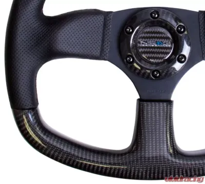 NRG Carbon Fiber Steering Wheel 320mm Flat Bottom Black stitching - ST-009CFBS