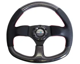 NRG Carbon Fiber Steering Wheel 320mm Flat Bottom Red stitching