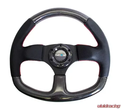 NRG Carbon Fiber Steering Wheel 320mm Flat Bottom Red stitching - ST-009CFRS