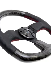 NRG Carbon Fiber Steering Wheel 320mm Flat Bottom Red stitching                                     - ST-009CFRS - Image 2