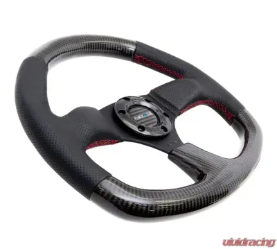 NRG Carbon Fiber Steering Wheel 320mm Flat Bottom Red stitching - ST-009CFRS
