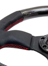 NRG Carbon Fiber Steering Wheel 320mm Flat Bottom Red stitching                                     - ST-009CFRS - Image 3