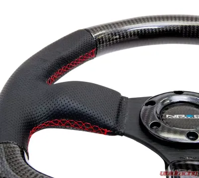 NRG Carbon Fiber Steering Wheel 320mm Flat Bottom Red stitching - ST-009CFRS