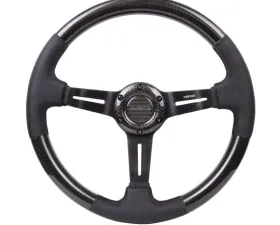 NRG Carbon Fiber Steering Wheel 350mm 1.5 Inch Deep Dish Leather Accent Black Stitching