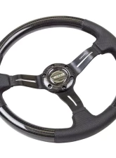 NRG Carbon Fiber Steering Wheel 350mm 1.5 Inch Deep Dish Leather Accent Black Stitching                                     - ST-010CFBS - Image 2