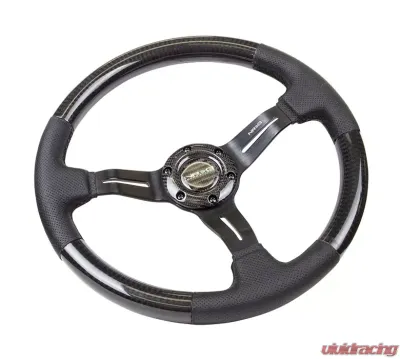 NRG Carbon Fiber Steering Wheel 350mm 1.5 Inch Deep Dish Leather Accent Black Stitching - ST-010CFBS