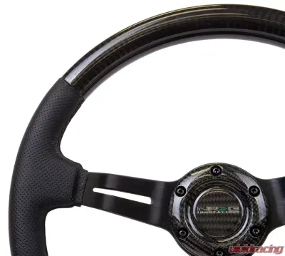 NRG Carbon Fiber Steering Wheel 350mm 1.5 Inch Deep Dish Leather Accent Black Stitching - ST-010CFBS