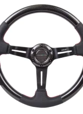 NRG Carbon Fiber Steering Wheel 350mm 1.5 Inch Deep Dish Leather Accent Red Stitching                                     - ST-010CFRS - Image 3