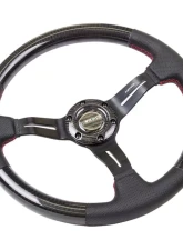 NRG Carbon Fiber Steering Wheel 350mm 1.5 Inch Deep Dish Leather Accent Red Stitching                                     - ST-010CFRS - Image 2