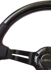 NRG Carbon Fiber Steering Wheel 350mm 1.5 Inch Deep Dish Leather Accent Red Stitching                                     - ST-010CFRS - Image 3
