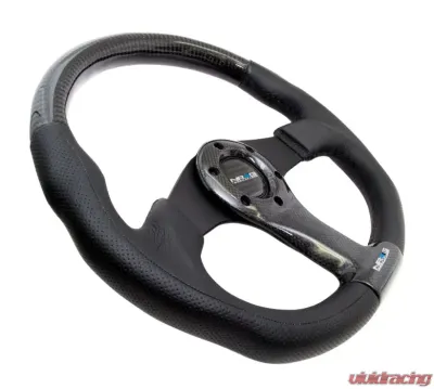 NRG Carbon Fiber Steering Wheel 350mm Aluminum-Carbon Center Black Flat Bottom - ST-013CFBK