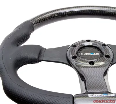 NRG Carbon Fiber Steering Wheel 350mm Aluminum-Carbon Center Black Flat Bottom - ST-013CFBK