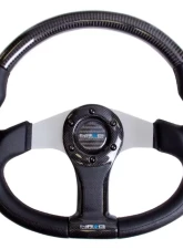 NRG Carbon Fiber Steering Wheel 350mm Aluminum-Carbon Center Silver Flat Bottom                                     - ST-013CFSL - Image 2