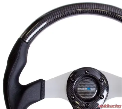 NRG Carbon Fiber Steering Wheel 350mm Aluminum-Carbon Center Silver Flat Bottom - ST-013CFSL