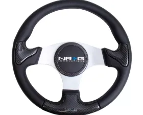 NRG Carbon Fiber Steering Wheel 350mm Silver Frame Black Stitching
