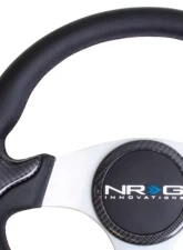 NRG Carbon Fiber Steering Wheel 350mm Silver Frame Black Stitching                                     - ST-014CFSL - Image 2