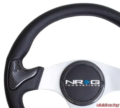 NRG Carbon Fiber Steering Wheel 350mm Silver Frame Black Stitching - ST-014CFSL