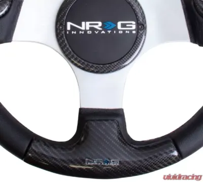 NRG Carbon Fiber Steering Wheel 350mm Silver Frame Black Stitching - ST-014CFSL