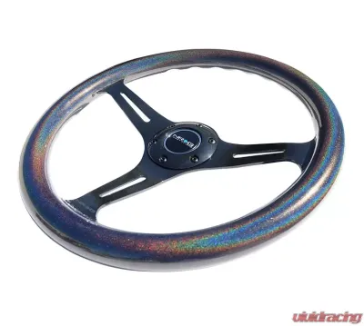 NRG Chameleon Classic Wood Grain Wheel 350mm Black 3-Spokes Pearlescent Paint Grip - ST-015BC-CN
