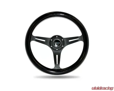 NRG Black Paint Grip 3 Black Spokes 350mm Classic Wood Grain Wheel Universal - ST-015BK-BK