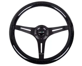 NRG Classic Wood Grain Steering Wheel 350mm black 3-Spokes Black Sparkled Color Grip