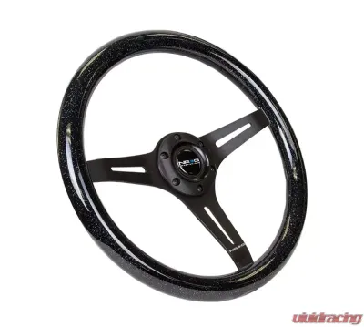 NRG Classic Wood Grain Steering Wheel 350mm black 3-Spokes Black Sparkled Color Grip - ST-015BK-BSB