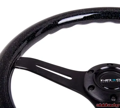 NRG Classic Wood Grain Steering Wheel 350mm black 3-Spokes Black Sparkled Color Grip - ST-015BK-BSB