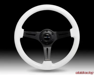 NRG Glow in the Dark Grip 3 Black Spokes 350mm Classic Wood Grain Wheel Universal - ST-015BK-GL