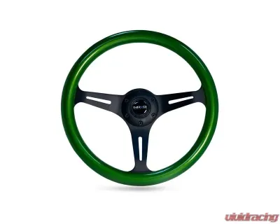 NRG Green Pearl Flake Paint 3 Black Spokes 350mm Classic Wood Grain Wheel Universal - ST-015BK-GN