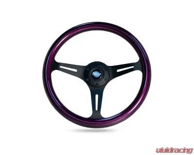 NRG Purple Pearl Flake Paint 3 Black Spokes 350mm Classic Wood Grain Wheel Universal - ST-015BK-PP