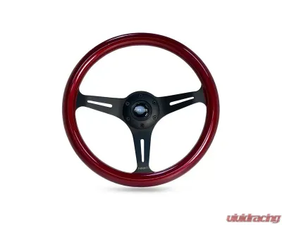 NRG Red Pearl Flake Paint 3 Black Spokes 350mm Classic Wood Grain Wheel Universal - ST-015BK-RD