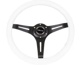 NRG Classic Wood Grain Steering Wheel 350mm Black 3-Spokes White Paint Grip
