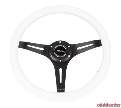 NRG Classic Wood Grain Steering Wheel 350mm Black 3-Spokes White Paint Grip - ST-015BK-WT