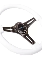 NRG Classic Wood Grain Steering Wheel 350mm Black 3-Spokes White Paint Grip                                     - ST-015BK-WT - Image 2