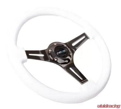 NRG Classic Wood Grain Steering Wheel 350mm Black 3-Spokes White Paint Grip - ST-015BK-WT