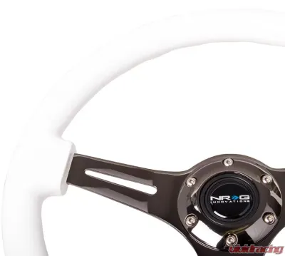 NRG Classic Wood Grain Steering Wheel 350mm Black 3-Spokes White Paint Grip - ST-015BK-WT