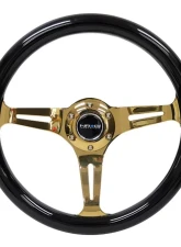 NRG Classic Wood Grain Steering Wheel 350mm Chrome Gold 3-Spokes Black Grip                                     - ST-015CG-BK - Image 4