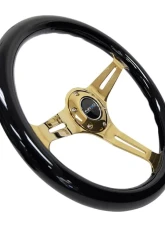 NRG Classic Wood Grain Steering Wheel 350mm Chrome Gold 3-Spokes Black Grip                                     - ST-015CG-BK - Image 2
