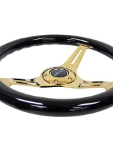 NRG Classic Wood Grain Steering Wheel 350mm Chrome Gold 3-Spokes Black Grip                                     - ST-015CG-BK - Image 3