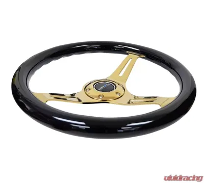 NRG Classic Wood Grain Steering Wheel 350mm Chrome Gold 3-Spokes Black Grip - ST-015CG-BK