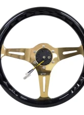 NRG Classic Wood Grain Steering Wheel 350mm Chrome Gold 3-Spokes Black Grip                                     - ST-015CG-BK - Image 4