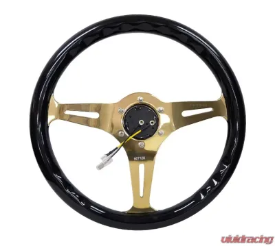 NRG Classic Wood Grain Steering Wheel 350mm Chrome Gold 3-Spokes Black Grip - ST-015CG-BK