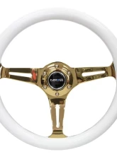 NRG Classic Wood Grain Steering Wheel 350mm Chrome Gold 3-Spokes White Grip                                     - ST-015CG-WT - Image 4