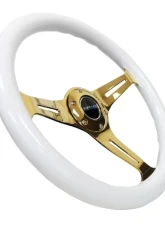 NRG Classic Wood Grain Steering Wheel 350mm Chrome Gold 3-Spokes White Grip                                     - ST-015CG-WT - Image 2