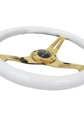 NRG Classic Wood Grain Steering Wheel 350mm Chrome Gold 3-Spokes White Grip                                     - ST-015CG-WT - Image 3